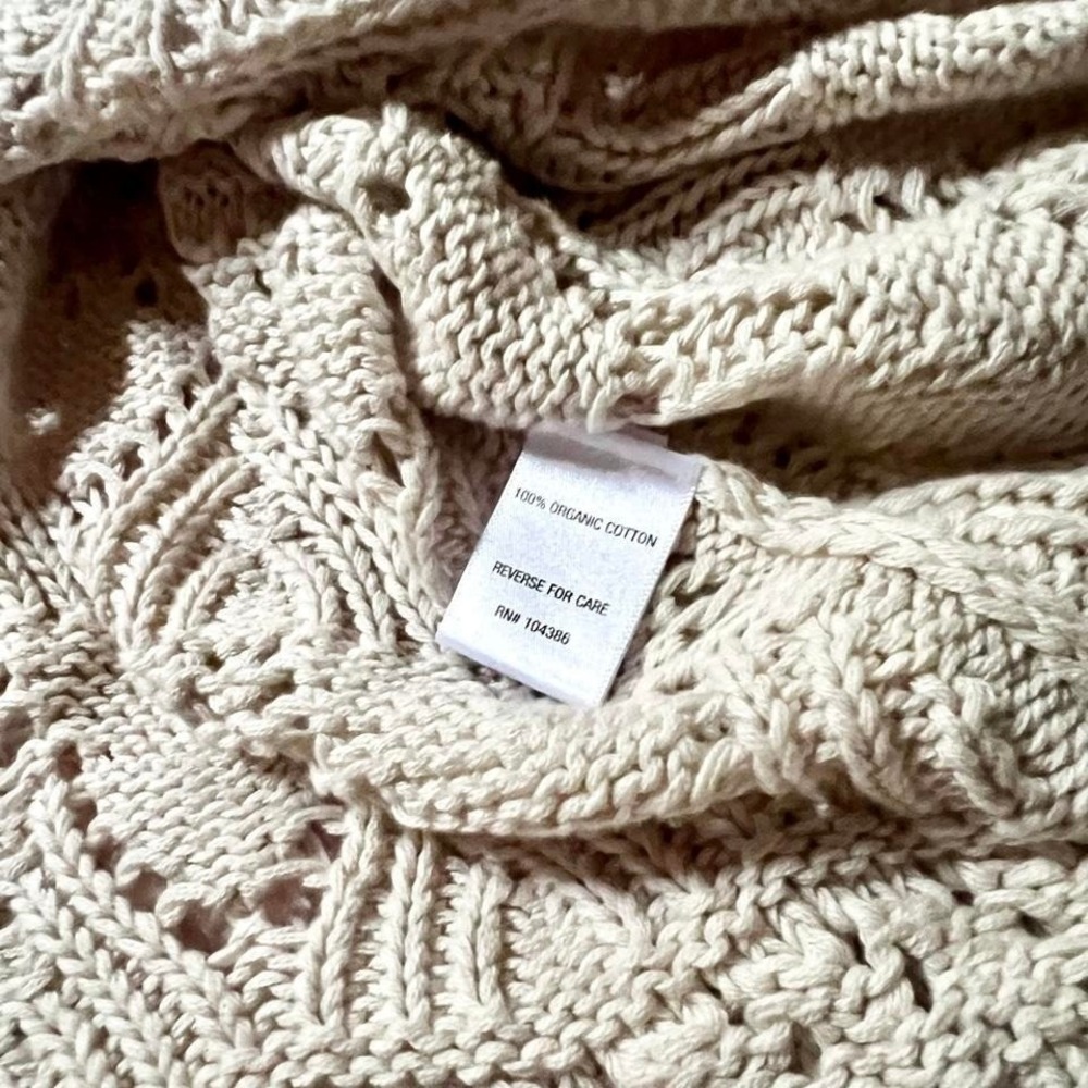 Boho Cream Open Knit Crotchet Cottage Core Granola Natural Organic Womens XL - Picture 6 of 6